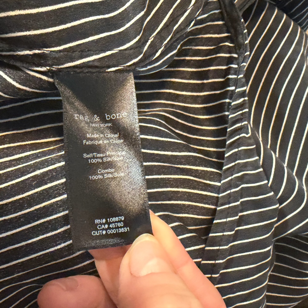 Rag & Bone Black Striped silk Women's Top - Picture 8 of 10